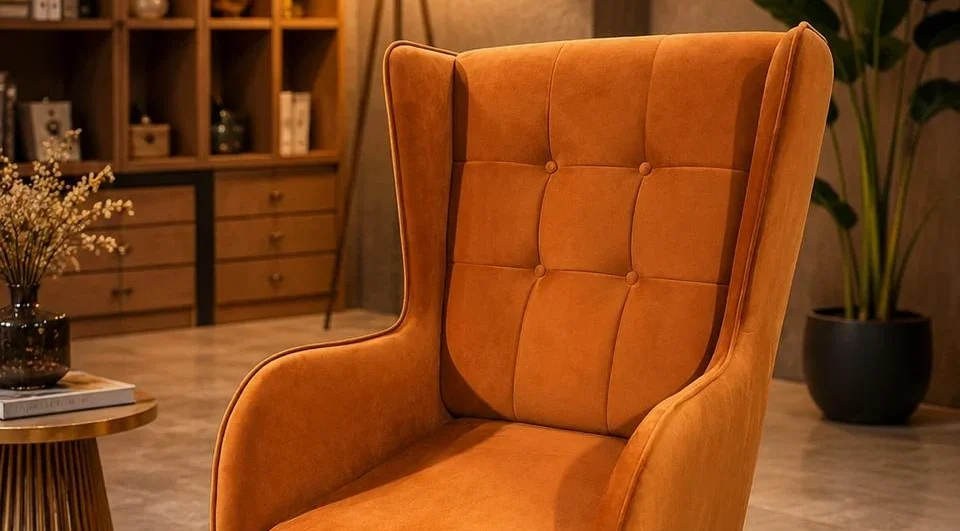 Elegant upholstered wing chair